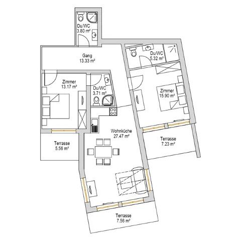 Grundriss von Appartement Typ D