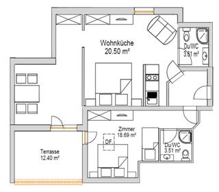 Grundriss von Appartement Typ BK