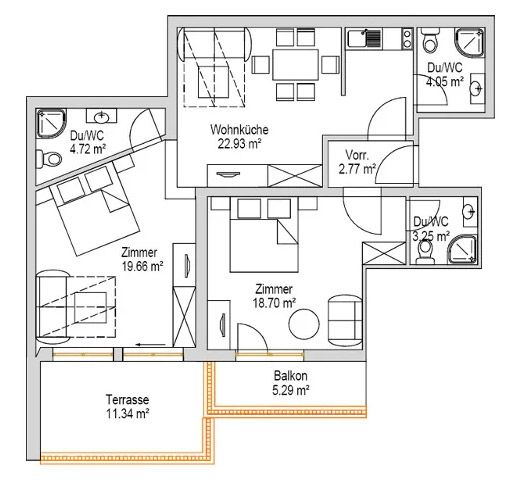 Grundriss von Appartement Typ F