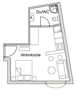 Floor plan of Studio Type B with French balcony